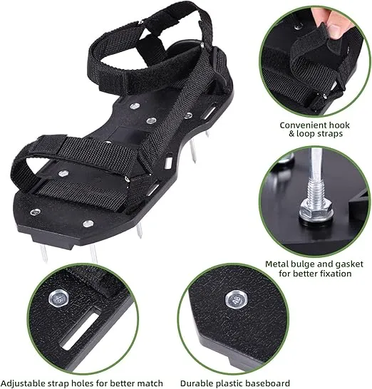 Ohuhu Lawn Aerator Shoes with Stainless Steel Shovel, Free-Installation Aerating Shoe with Hook&Loop Straps, Heavy Duty One-Size-Fits-All Spiked Aerating Sandals for Garden Grass Lawn
