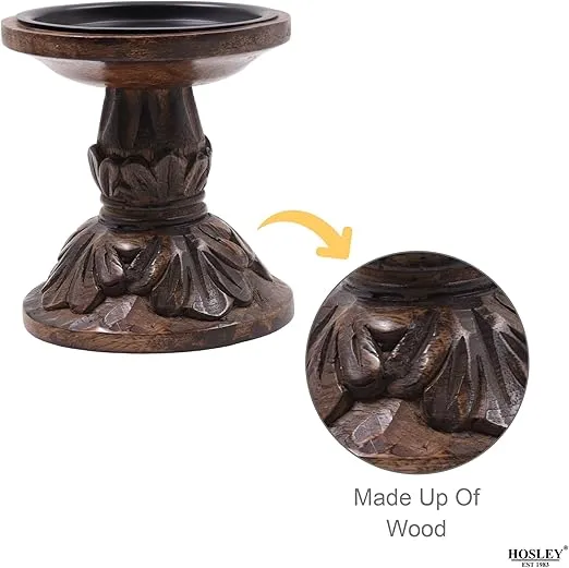 Hosley Set of 3 Dark Brown Wood Pillar Candle Holders 8 Inches 6 Inches and 4.25 Inches High Ideal for LED and Pillar Candles Gifts for Weddings Party Home Spa Reiki Aromatherapy