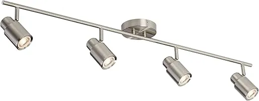 Pro Track Melson 4-Head 8.5 Watt LED Wall or Ceiling Track Light Fixture Kit GU10 Spot-Light Dimmable Directional Silver Brushed Nickel Finish Modern Kitchen Bathroom Living Room Dining 40" Wide