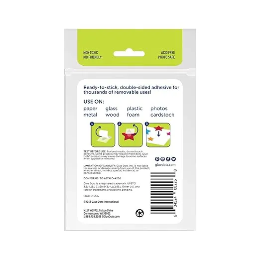 Glue Dots, Removable Dots, Double-Sided, 1/2", .5 Inch, 60 Dots, DIY Craft Glue Tape, Sticky Adhesive Glue Points, Liquid Glue Alternative, Clear