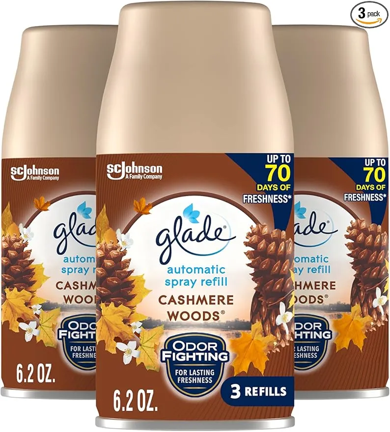 Glade Automatic Spray Refill, Air Freshener for Home and Bathroom, Cashmere Woods, 6.2 Oz, 3 Count