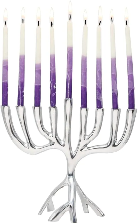 Yair Emanuel Modern Tree of Life Hanukkah Menorah - Contemporary Aluminum Design - Three Fits Standard Hanukkah Candles (7 Inch)