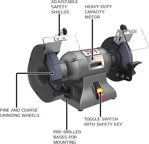 JET 8-Inch Industrial Bench Grinder, 3600 RPM, 1 HP, 1Ph 115V (Model IBG-8)