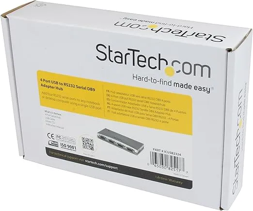 StarTech.com 4 Port USB to Serial RS232 Adapter - DB9M - RS232 Extension - Serial to USB, TAA (ICUSB2324)