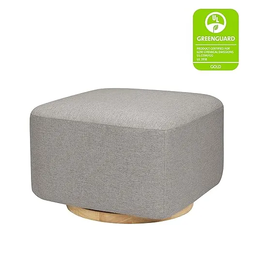 Babyletto Kiwi Gliding Ottoman in Performance Grey Eco-Weave with Light Wood Base, Water Repellent & Stain Resistant, Greenguard Gold and CertiPUR-US Certified