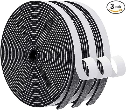 MAGZO Weather Stripping Door Seal, 1/2 Inch Wide X 1/8 Inch Thick Adhesive Foam Tape Soundproof Weatherstripping for Windows, 3 Rolls Total 50FT Black