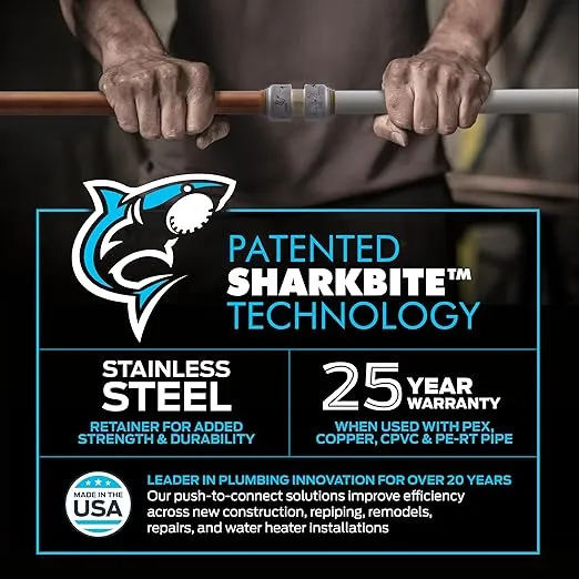 SharkBite Max 1/2 Inch Push Cap, Push to Connect Brass Plumbing Fitting, PEX Pipe, Copper, CPVC, PE-RT, HDPE, UR514A