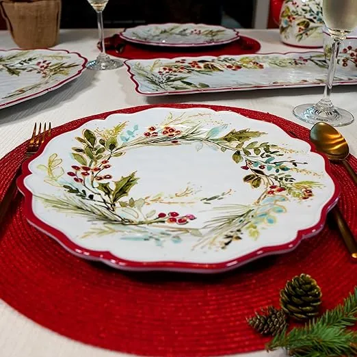 Certified International Christmas Gatherings 11" Melamine Dinner Plates, Set of 4.,