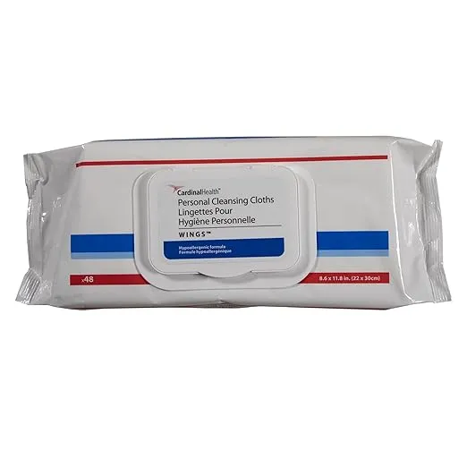 Cardinal Health Wings Personal Cleansing Wipe 8.6 X 11.8 Inch 5199S, 1 Pack 48 Wipes