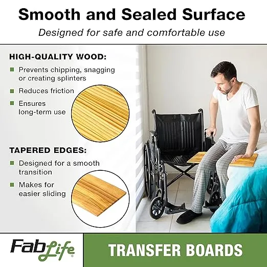 Generic FabLife Deluxe Hardwood Transfer Board for Easy Patient Transfer, Slide Assist Device for Transportation from Wheelchair to Bed, Car, Bath and More, Solid with No Handgrips 8"x30"