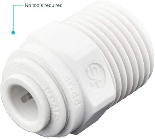 John Guest 1/4 Inch OD x 3/8 Inch NPT Straight Connector, Push to Connect Plastic Plumbing Fitting, PP010823WP