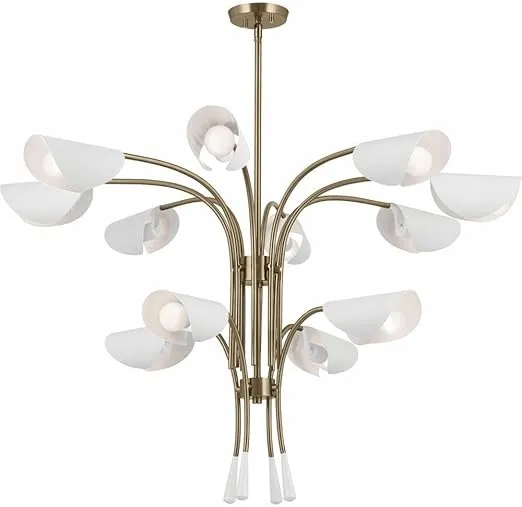 Kichler Arcus 12-Light Convertible Chandelier, Soft Modern, in Champagne Bronze with White, for Large Foyer, Vaulted Ceiling Dining Room or Living Room (46.5" x 29"), 52561CPZWH