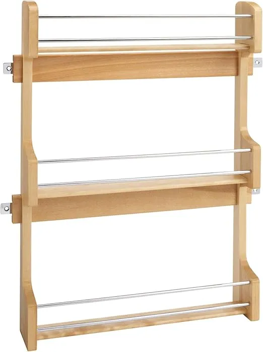 Rev-A-Shelf 21" 3 Tiered Pull Out Shelf Organizer for Kitchen Cabinets, Pantry Storage Spice Seasoning Rack, Door/Wall Mounted, Maple Wood, 4SR-21