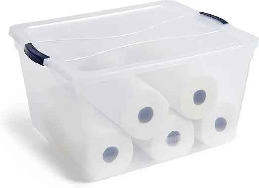 Rubbermaid Cleverstore 74 Qt Clear Storage Bins with Latching Lids, 4-Pack, Stackable, BPA-Free, Made in USA