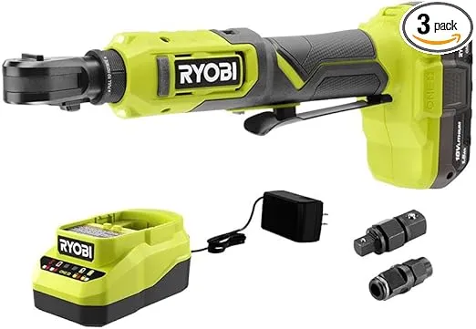 RYOBI 18V ONE+ Multi-Size Ratchet Kit Cordless 18 Volt W Battery & Charger, Green