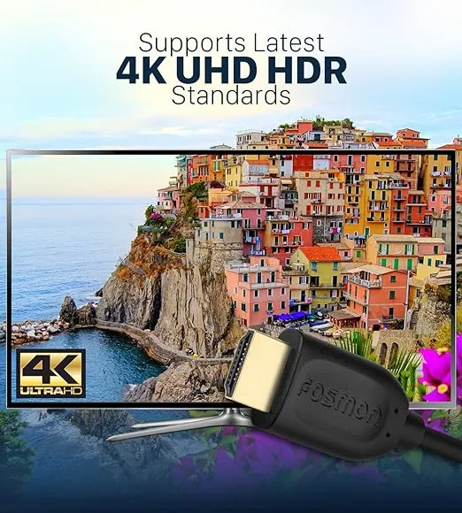 Fosmon 4K HDMI Cable 10FT/3M, HDMI 2.0 Cable 4K@60Hz/2160p Support 18Gbps, HDCP, 3D, ARC, Dolby TrueHD, 30AWG Compatible with UHD TV, PC Monitor, Console, PS4, PS5, Xbox 360/One/X/S, Nintendo Switch