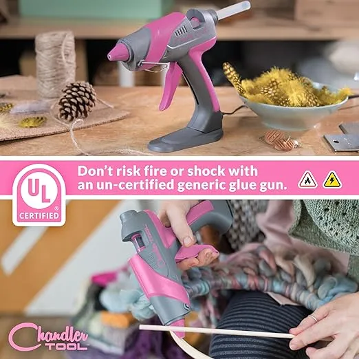 Full Size Hot Glue Gun Kit for Construction, DIY & Crafts, Chandler Tool 60W High Temp Large Glue Gun with Stand-Up base & 12 Glue Sticks, Perfect for Home Repair, Arts & Crafts, Pink