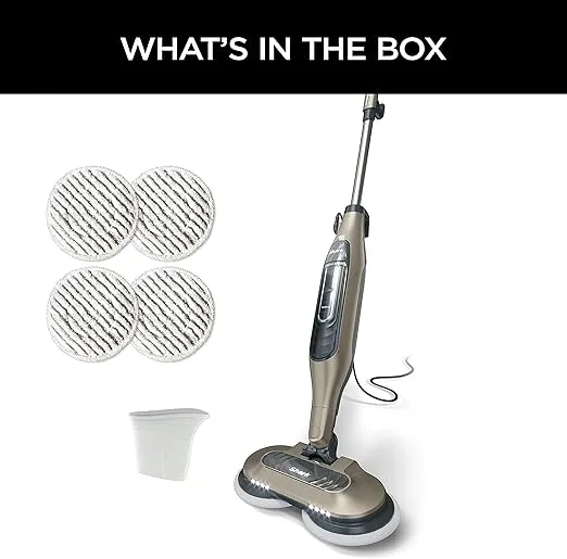 Shark S7001 Mop, Scrub & Sanitize at The Same Time, Designed for Hard Floors, with 4 Dirt Grip Soft Scrub Washable Pads, 3 Steam Modes & LED Headlights, Gold