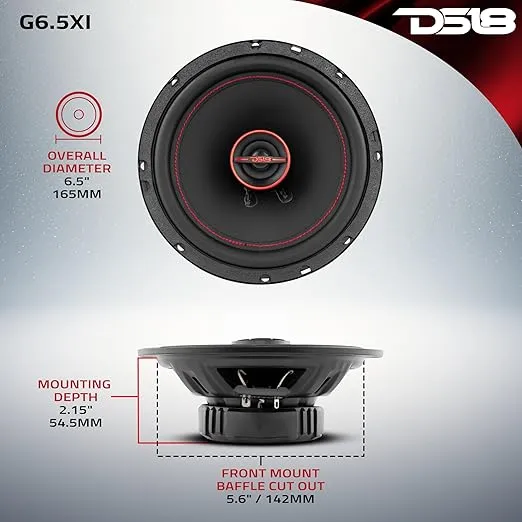 DS18 G6.5Xi GEN-X 6.5" 2-Way Coaxial Speakers 150 Watts Max Power 50 Watts RMS 4-Ohm - Mylar Dome Tweeters with Neodymium Magnet - Grill Included - Great for Car Stereo Sound System - 2 Speakers