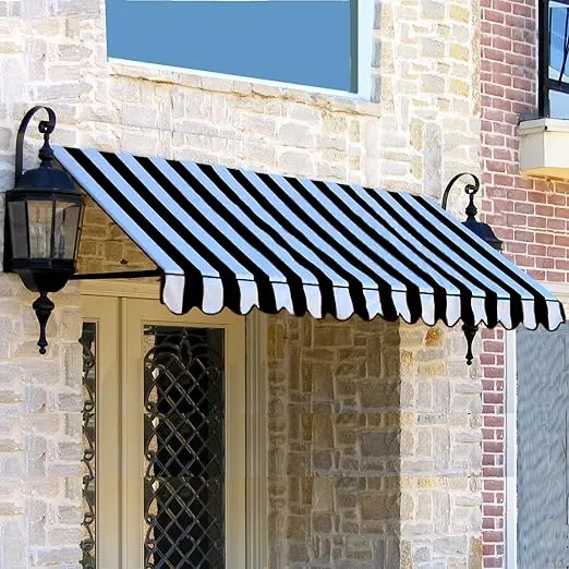 AWNTECH 4 ft. Dallas Retro Open-Sided Slope Style Door/Window Awning Fixed Outdoor Canopy 52.5 Inch W x 31 Inch H x 24 Inch Proj, Black and White Stripe