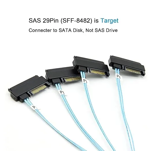 Mini-SAS to SAS-Cable: 1M SFF8087 to SAS SFF-8087 to SFF-8482 Connector 4X SAS with SATA-Power Adapter Cable (3.3FT)