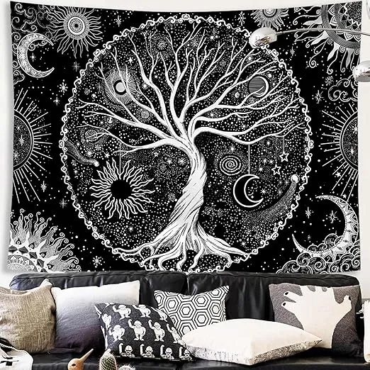 Spenlife Tree of Life Tapestry Black and White Tapestry for Bedroom Spiritual Tapestry Aesthetic Tree Tapestry Aesthetic Tapestry Wall Hanging for Bedroom Black 60×80 Inches