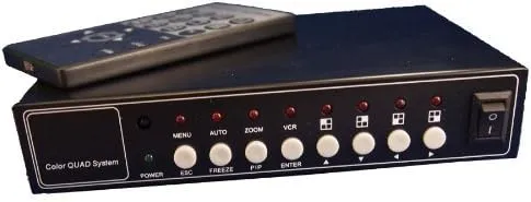 Evertech Office Home Analog Video Security Camera CCTV Color Quad Splitter Processor 4 Channel/Port Real Time with Remote Control