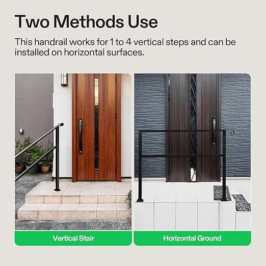 VIVOSUN Outdoor Handrail, 4 Step Stair Handrail, 54" x 36" Fits 1 to 4 Steps, Wrought Mattle Iron Stair Railing with Curved Ends for Concrete Steps, Porch Steps, One-Step Assembly, Black