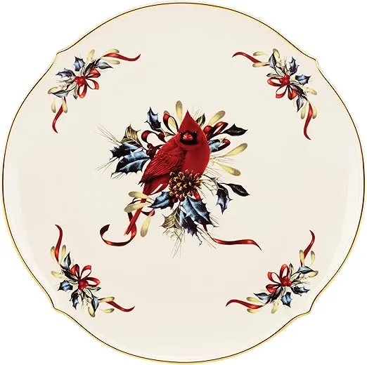Lenox Winter Greetings Round Serving Platter, 13", Red & Green