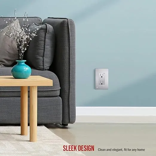 ENERLITES Elite Series Screwless Decorator Wall Plate Child Safe Outlet Cover, Gloss Finish, Size 1-Gang 4.68" H x 2.93" L, Unbreakable Polycarbonate Thermoplastic, SI8831-BSV, Brushed Silver