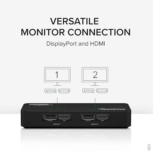 Plugable 4K DisplayPort and HDMI Dual Monitor Adapter for USB 3.0 and USB-C, Compatible with Windows and ChromeOS