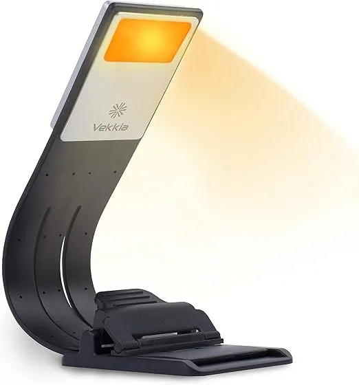 Vekkia Bookmark Book Light, Clip on Reading Lights for Books in Bed, Infinite Brightness Levels, Soft Light Easy for Eyes, Built-in USB Cable Easy Charge. Great for Readers & Kids（Amber）