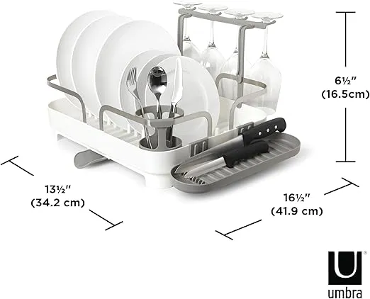 Umbra Holster Dish Rack– Molded Plastic Dish Drying Rack with Drainage Spout, White