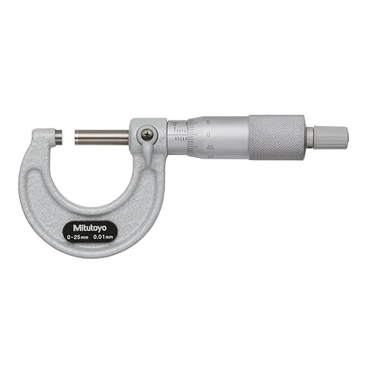 Mitutoyo 103-129 Outside Micrometer, Baked-enamel Finish, Ratchet Stop, 0-25mm Range, 0.001mm Graduation, +/-0.002mm Accuracy