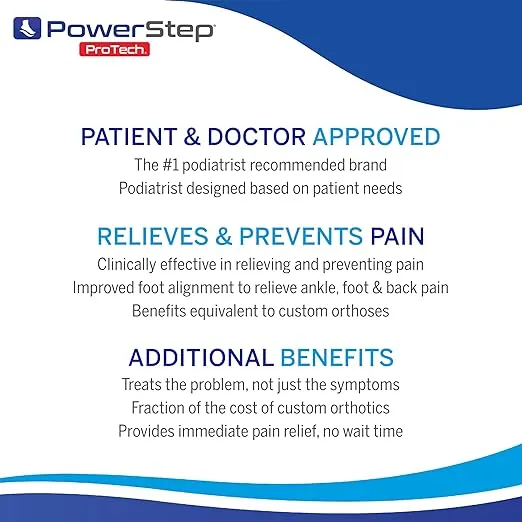 PowerStep ProTech Full Length Orthotic Insoles - Medical Grade Arch Support Inserts for Relieving Plantar Fasciitis + Heel Pain - Maximum Cushioning + ShockAbsorb Orthotics (M 8-8.5 W 10-10.5)