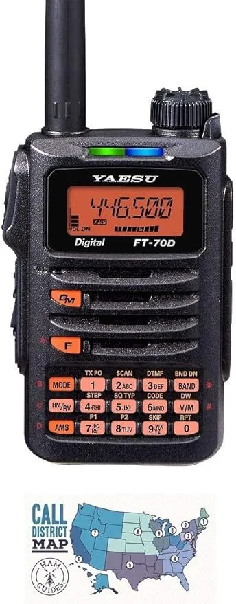 Bundle - 2 Items - Includes Yaesu FT-70DR C4FM FDMA/FM 144/430 MHz Dual Band 5W Handheld Transceiver and Ham Guides TM Quick Reference Card