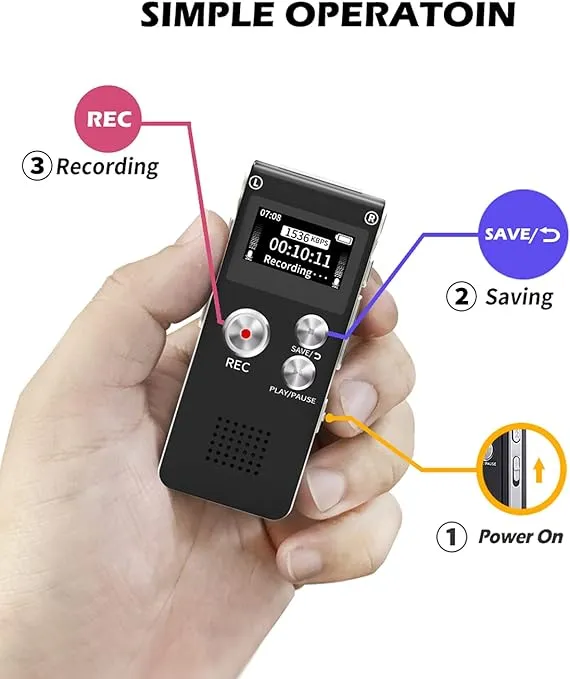 Digital Voice Recorder 16GB Voice Recorder with Playback for Lectures - USB Rechargeable Dictaphone Upgraded Small Tape Recorder Device