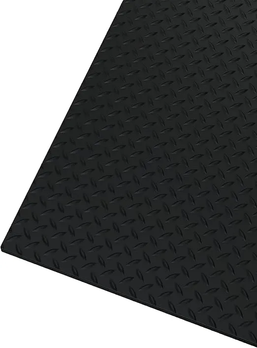 WorkForce Vinyl Diamond Plate Commercial Grade Matting, Heavy Duty Floor Mat for Garages, Industrial Facilities, and High-Traffic Areas, 1/8" x 24" x 8', Black