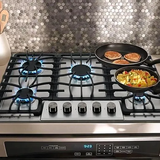 5 Burner Gas Cooktop, 30" Inch ITALY Powerful Burners Gas Stove Top, LPG/NG Dual Fuel With Thermocouple Protection Drop-in Stainless Steel