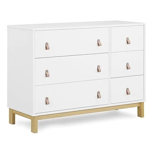 GAP babyGap Legacy 6 Drawer Dresser with Leather Pulls and Interlocking Drawers - Greenguard Gold Certified, Bianca White/Natural