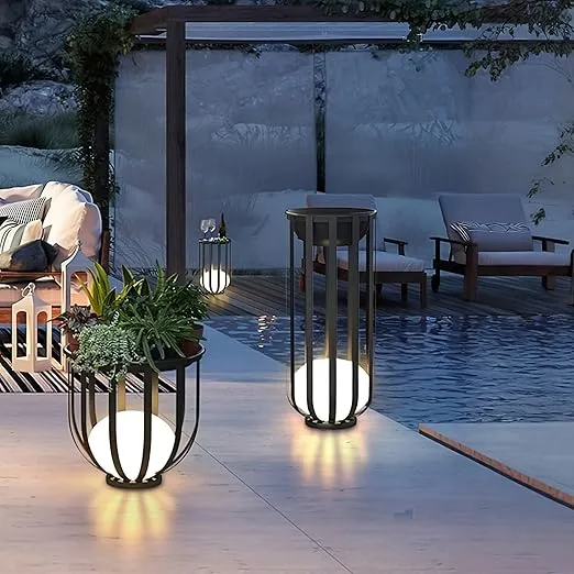 Solar Outdoor LED Floor Lamp with Plant Stand 21.7 inch