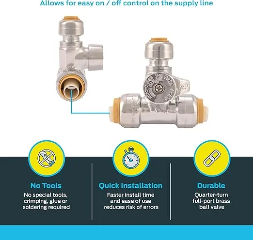 SharkBite 1/2 x 1/2 x 1/4 Inch Compression Tee Stop Valve, Push to Connect Brass Plumbing Fitting, PEX Pipe, Copper, CPVC, PE-RT, HDPE, 24987A