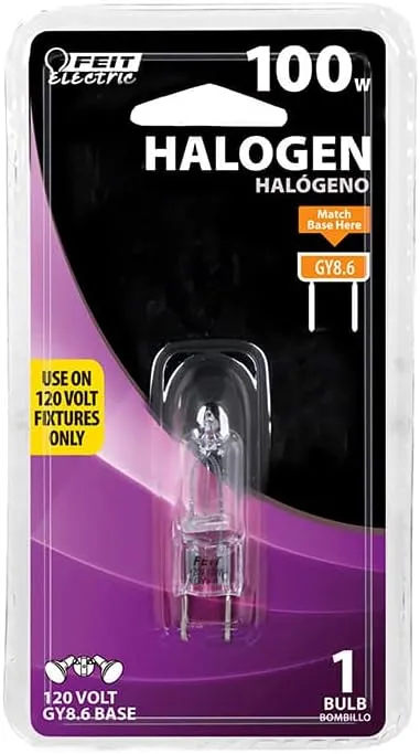 Feit Electric BPQ100/8.6/RP 100-Watt Halogen T4 Light Bulb, Dimmable with GY8.6 Base, Warm White