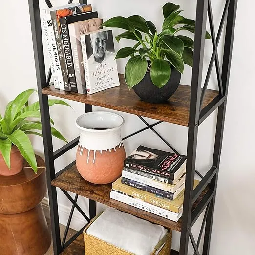 VASAGLE DAINTREE Bookshelf, Kitchen Shelf, Free Standing Shelf, Ladder Rack with 4 Open Shelves, for Kitchen, Office, Stable Steel Frame