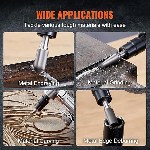 VEVOR Air Die Grinder Kit, Right Angle Grinder w/Die Grinder Combo & 10PCS Single Cut Carbide Burr Set, Lightweight, Ball Bearing Construction for Grinding, Deburring, Cutting, Polishing