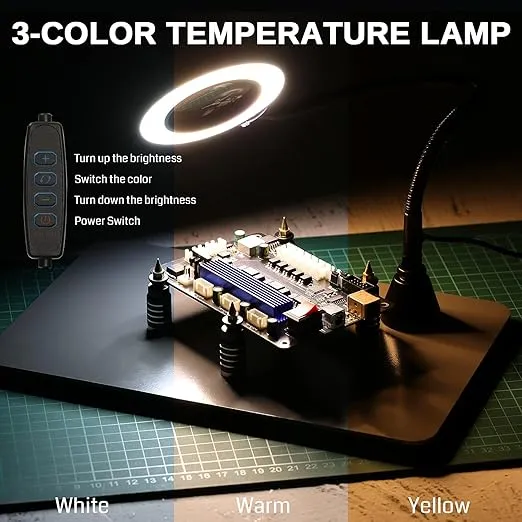 SainSmart Magnetic Helping Hands Soldering Station with an 11.1 x 7.1 Inch Larger Base, 5X LED Magnifying Lamp, 4 PCB Circuit Board Holder & 4 Flexible Magnetic Helping Hands