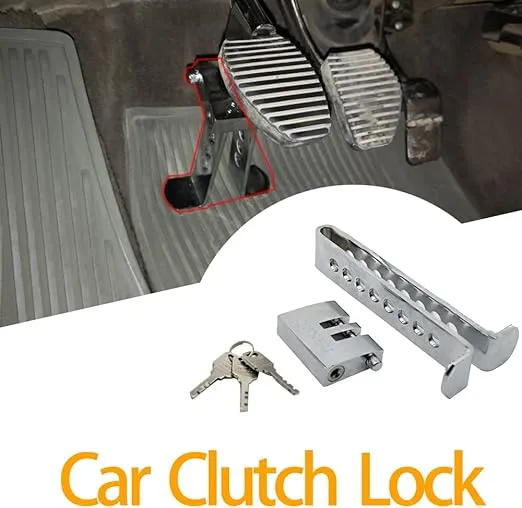 Car Anti Theft Device, Car Brake Clutch Lock, Car Security Safety Protection Stainless Steel Portable Car Brak Pedal Lock with 3 Keys (8 Holes)