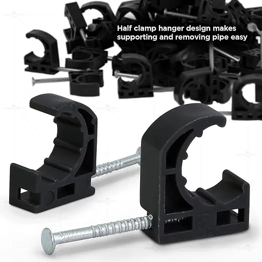 ID234x50 Half Clamp J-Hook with Nail For Pex Tubing Pipe Support, 1/2 in, Black