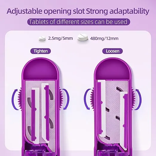 DUBSTAR Pill Cutter Splitter for Small and Tiny Pills, Multiple Pill Cutters for Small or Large Pills, Adjustable Pill Splitter with Centering Device and Blade Guard for Multi Tablets (Purple)