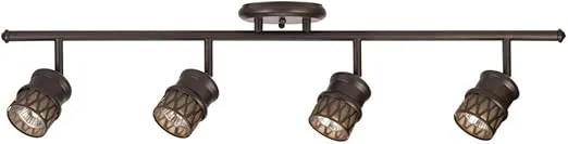 Globe Electric 59063 Norris 4-Light Track Lighting, Bronze, Oil Rubbed Finish, Champagne Glass Track Heads, Bulbs Included, 465 Lumen